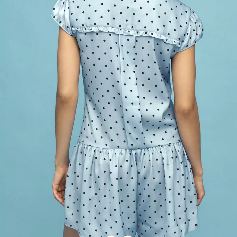 NWT Maeve Cap-Sleeve Button-Front Romper Blue Polka Dot by Anthropologie XS-S-M - Picture 5 of 5